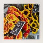ひまわりの花とバラのMarket写真 ジグソーパズル (横)