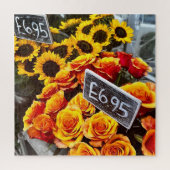 ひまわりの花とバラのMarket写真 ジグソーパズル (縦)