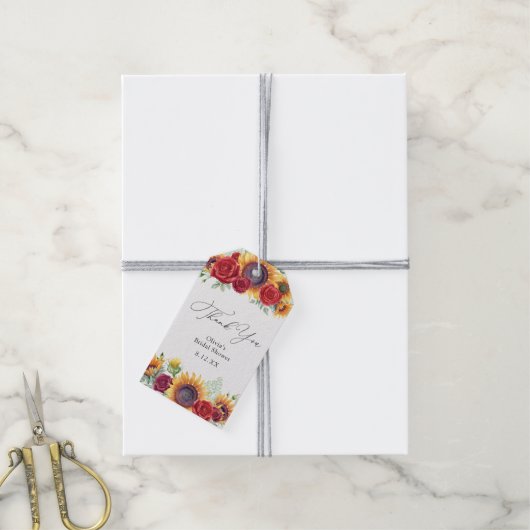 ひまわりの花とバラサンキューメッセージカード ギフトタグ (より糸付き)