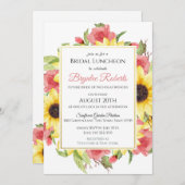 ひまわりの花とバラブライダルシャワーへの招待 招待状 (正面/裏面)