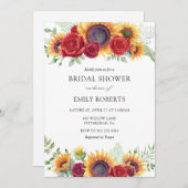 ひまわりの花とバラブライダルシャワーへの招待 招待状 (正面/裏面)