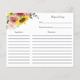 ひまわりの花とバラブライダルシャワーレシピカード