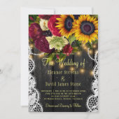 ひまわりの花とバラヴィンテージ素朴な結婚木材 招待状 (正面)