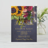 ひまわりの花とバラ素朴な海軍ブライダルシャワー 招待状 (スタンド正面)
