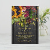 ひまわりの花とバラ素朴な納屋の木の婚約 招待状 (スタンド正面)