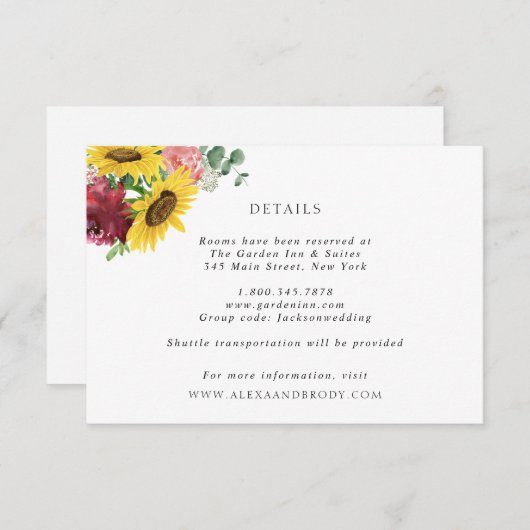 ひまわりの花とバラ結婚の詳細 招待状 (正面/裏面)
