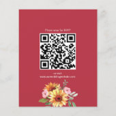 ひまわりの花とピンクのバラの予算の結婚式の招待 (裏面)