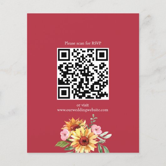 ひまわりの花とピンクのバラの予算の結婚式の招待 (裏面)