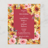 ひまわりの花とピンクのバラの予算の結婚式の招待 (正面)