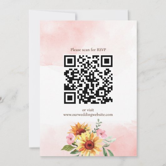 ひまわりの花とピンクのバラの結婚式を招待 招待状 (裏面)