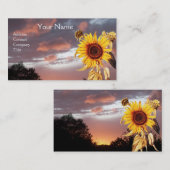 ひまわりの花とピンクの夏の夕日 名刺 (正面/裏面)