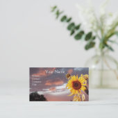 ひまわりの花とピンクの夏の夕日 名刺 (スタンド正面)