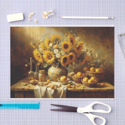 ひまわりの花とフルーツ絵を描の切り離し 薄葉紙 (クラフト)