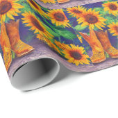 ひまわりの花とブーツのタイル模様 ラッピングペーパー (ロールコーナー)