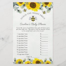 ひまわりの花とミツバチ赤ちゃんシャワー推定価格ゲーム