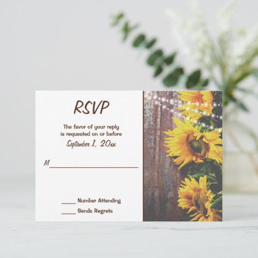 ひまわりの花とライトカントリー素朴ウェディング 出欠カード (スタンド正面)