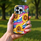 ひまわりの花とレインボーウェーブ iPhoneケース