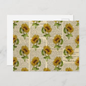 ひまわりの花とヴィンテージスタイル新聞社 ポストカード (正面/裏面)