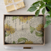 ひまわりの花とヴィンテージニュースプリントのデクページ 薄葉紙 (ギフト)