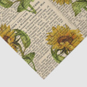 ひまわりの花とヴィンテージニュースプリントのデクページ 薄葉紙 (詳細)