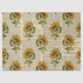 ひまわりの花とヴィンテージニュースプリントのデクページ 薄葉紙 (正面)