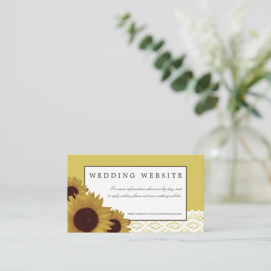 ひまわりの花とヴィンテージレース結婚のウェブサイト エンクロージャーカード (スタンド正面)