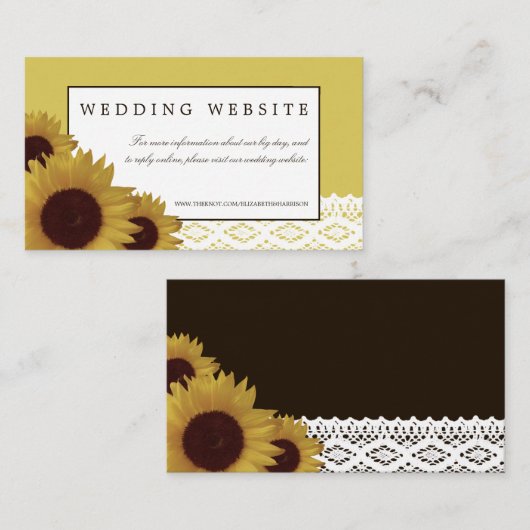ひまわりの花とヴィンテージレース結婚のウェブサイト エンクロージャーカード (正面/裏面)