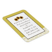 ひまわりの花とヴィンテージレース結婚式の日付を保存 マグネット (右側)