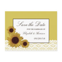 ひまわりの花とヴィンテージレース結婚式の日付を保存