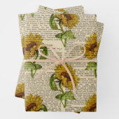 ひまわりの花とヴィンテージ新聞社 ラッピングペーパーシート (インサイチュ)