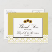 ひまわりの花とヴィンテージ結婚レースありがとう ポストカード (正面/裏面)