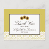 ひまわりの花とヴィンテージ結婚レースありがとう ポストカード (正面)