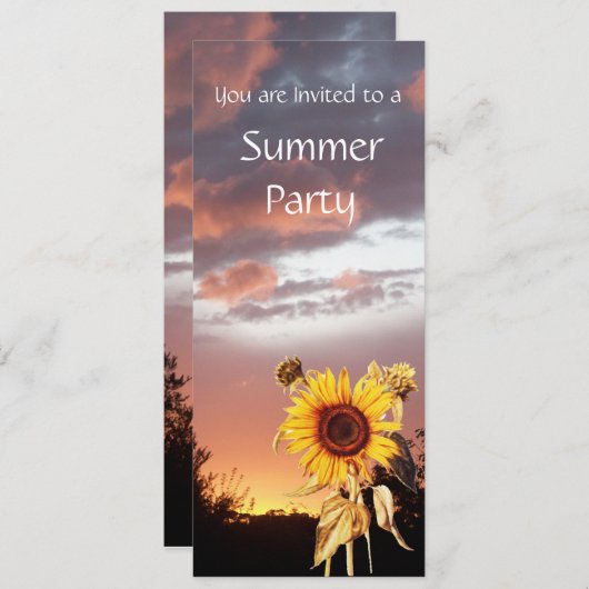 ひまわりの花と夏の夕日素朴の結婚式 招待状 (正面/裏面)