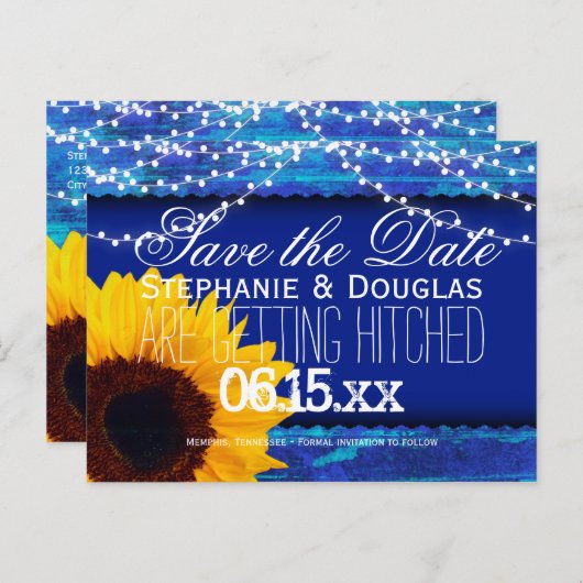 ひまわりの花と妖精のライトブルー日付を保存 案内ポストカード (正面/裏面)