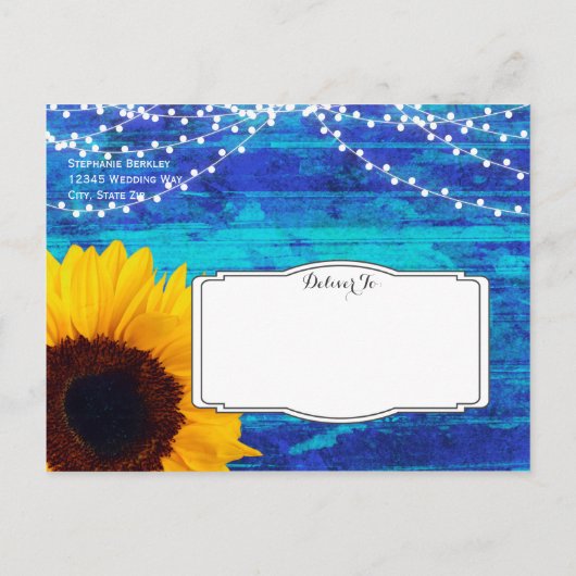 ひまわりの花と妖精のライトブルー日付を保存 案内ポストカード (裏面)