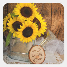 ひまわりの花と庭の散水缶納屋結婚の スクエアシール