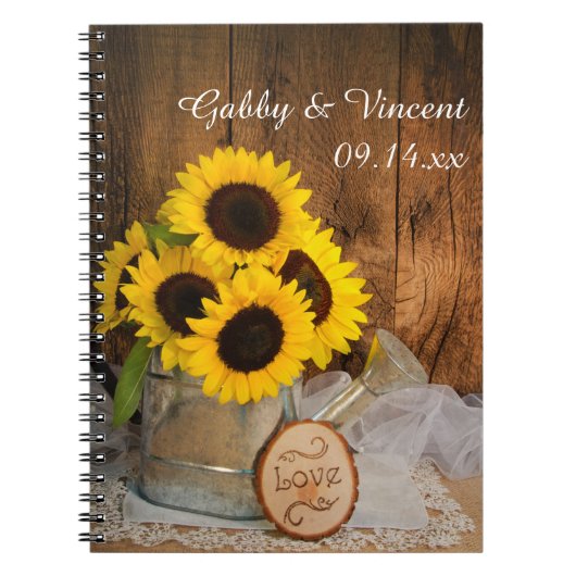 ひまわりの花と庭の散水缶納屋結婚の ノートブック (正面)