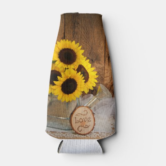 ひまわりの花と庭の散水缶結婚式の引き出物 ボトルクーラー (正面)