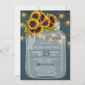ひまわりの花と明るい田舎のカップルのシャワー 招待状 (正面)