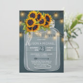 ひまわりの花と明るい田舎のカップルのシャワー 招待状 (スタンド正面)