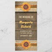 ひまわりの花と木材の国の結婚式のプログラム プログラム (正面)