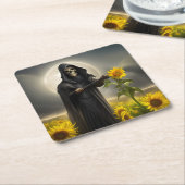 ひまわりの花と死神 スクエアペーパーコースター (アングル)
