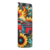 ひまわりの花と炎の中の消防車 タンブラー (回転右)