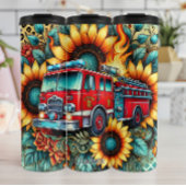 ひまわりの花と炎の中の消防車 タンブラー