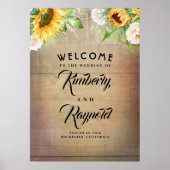 ひまわりの花と白いバラの歓迎サイン ポスター (正面)