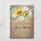 ひまわりの花と白のバラ素朴の誕生日パーティー 招待状 (正面)