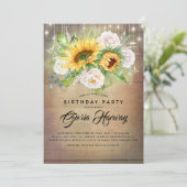 ひまわりの花と白のバラ素朴の誕生日パーティー 招待状 (スタンド正面)