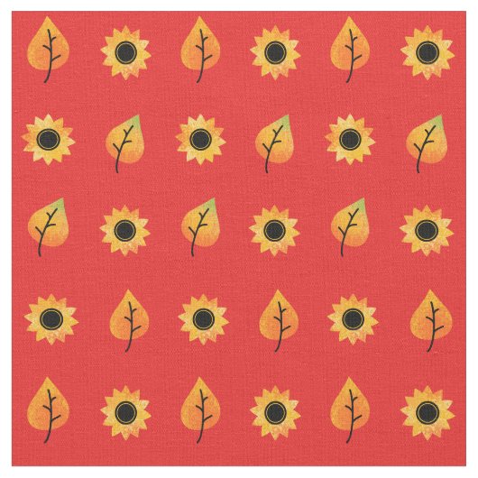 ひまわりの花と紅葉 ファブリック (クローズアップ)