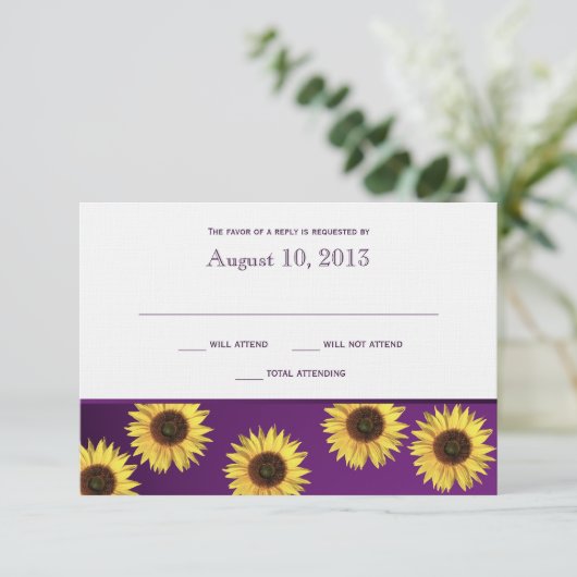 ひまわりの花と紫の国の結婚式の反応 出欠カード (スタンド正面)