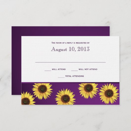 ひまわりの花と紫の国の結婚式の反応 出欠カード (正面/裏面)